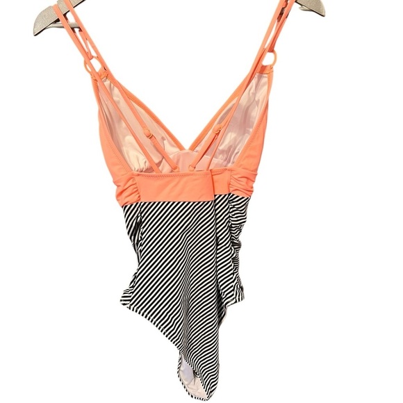 🟣CUPSHE Peachy and Black & White Striped Tummy Control One-Piece Swimsuit XXL - Picture 5 of 9